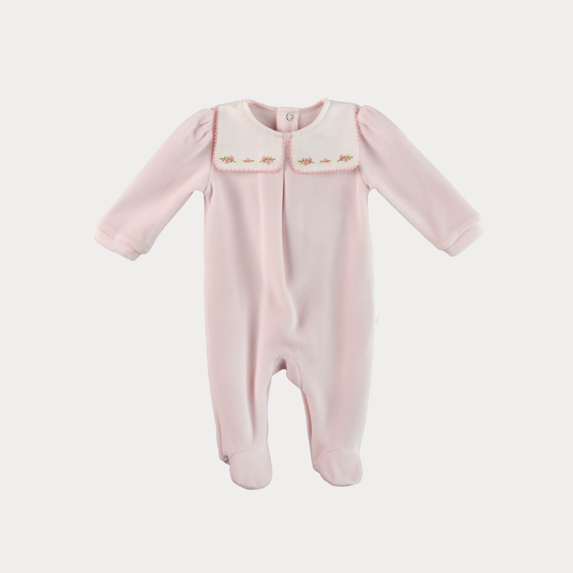 Onesie with collar and floral embroidered details in chenille